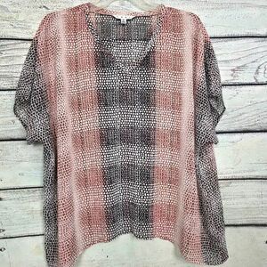 Cabi M Brown Pink Animal Print V-Neck Blouse